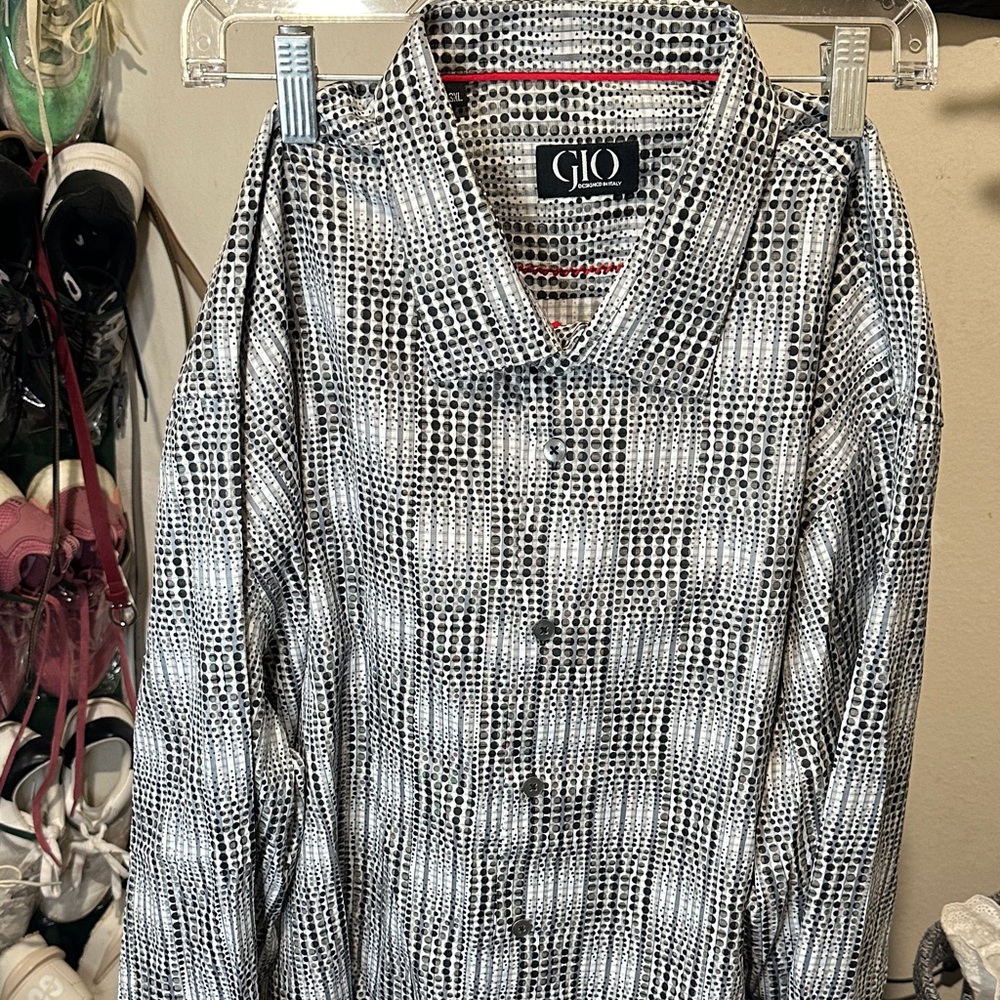 Men's Black & White Patterned Button-Up Shirt GIO Designed in Italy
